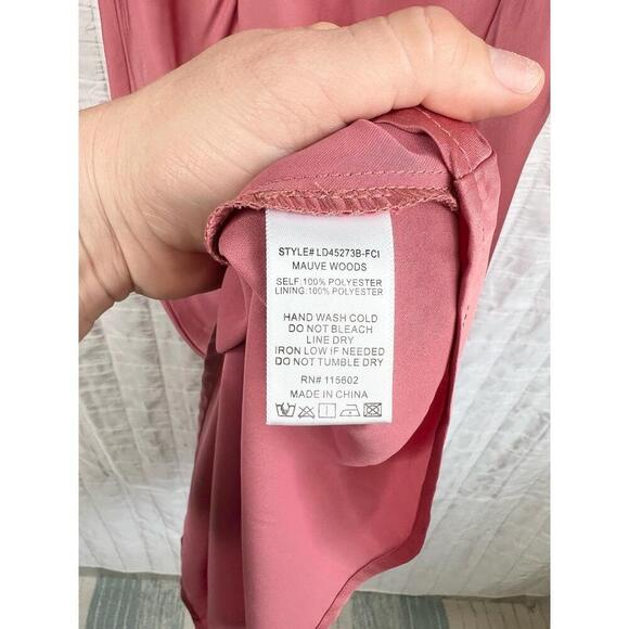 Lush Pink Mauve Satin Square Neck Long Sleeve Midi Dress Size Small Mauve Woods - Picture 9 of 9